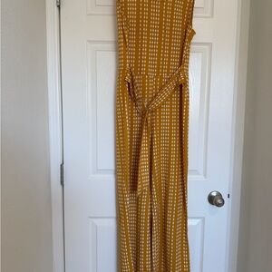 Bold Mustard and White Sleeveless Jumpsuit